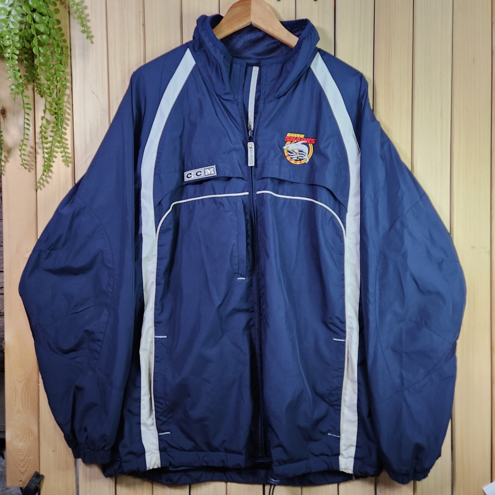 Vintage CCM Windbreaker Navy and White, Barrie Sharks Hockey